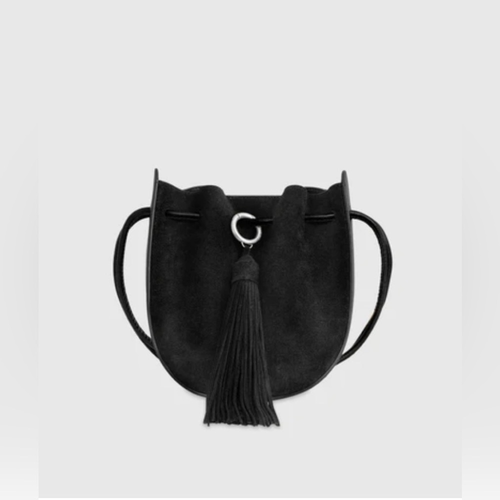 NWT Rebecca Minkoff Lulu Black Suede Leather Crossbody Bucket Bag